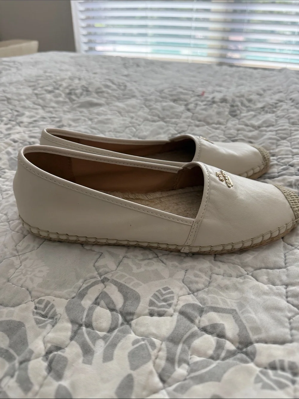 Coach Cream Leather Espadrille Flats with Jute Toe